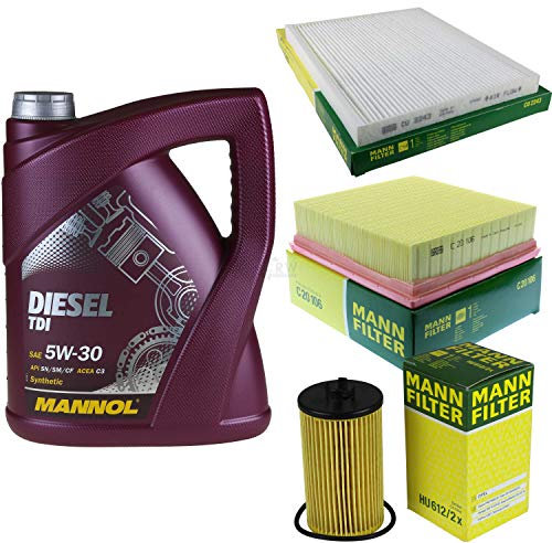 Filter Set Inspektionspaket 5 Liter MANNOL Motoröl Diesel TDI 5W-30 API SN/CF MANN-FILTER Luftfilter Innenraumfilter Ölfilter
