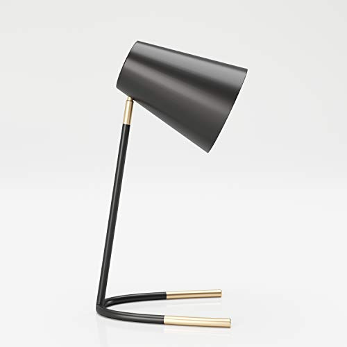 PLAYBOY Tischlampe, Schreibtischlampe mit schwarzem Metallgestell und Lampenschirm, Retro-Design, goldenen Akzenten, auch geeignet als Nachttischlampe oder Dekolampe, schwarz, gold