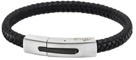 LOTUS STYLE Pulsera Hombre Cuero Brazalete de Diseño Sofisticado, Resistente y Confortable - Pulseras Hombre - Negra 210.00 mm LS2055-2/1 - Regalo de Cumpleaños, Día del Padre