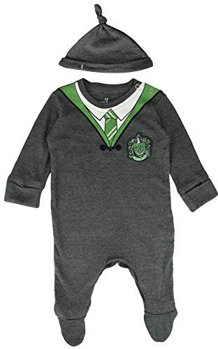 Licensierad Harry Potter Baby sparkdräkt Baby Grow med hatt Slytherin för pojke eller flicka, Träkol, 6-9 Months