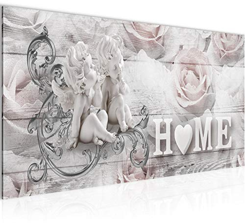 Runa Art Wandbild Home Holz 1 Teilig 100 x 40 cm Modern Bild auf Vlies Leinwand Engel Wohnzimmer Grau Rosa 026112b