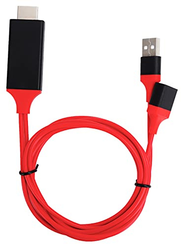 cigemay Cable USB a HDMI, 2 en 1 USB Macho/Hembra a Adaptador de Interfaz Multimedia HD Interfaz de teléfono a proyector/Monitor Cable Compatible con HDMI para iOS/Android (Rojo)(Rojo)