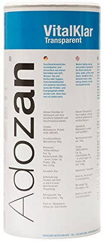 Adozan Vital Klar – Hochkalorisches Energie- & Protein Pulver für Mangelernährung & Gewichtszunahme | Ohne Zucker, Fett | Für Klare Getränke & Speisen | Geriatrie, Onkologie & Rekonvaleszenz | 1kg