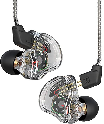 EZ EAR CCZ Melody - Auricolari cablati in auricolare, con doppio driver ibrido 1BA+1DD HiFi auricolari, cavo staccabile per smartphone/PC/tablet IEM (senza microfono nero trasparente)