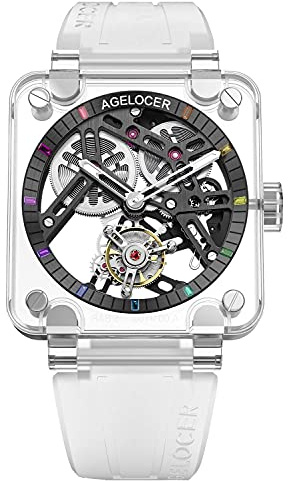Agelocer Top marca de doble cara hueco Tourbillon transparente zafiro cristal Dial mano mecánico reloj de lujo, Nk_9201s11,