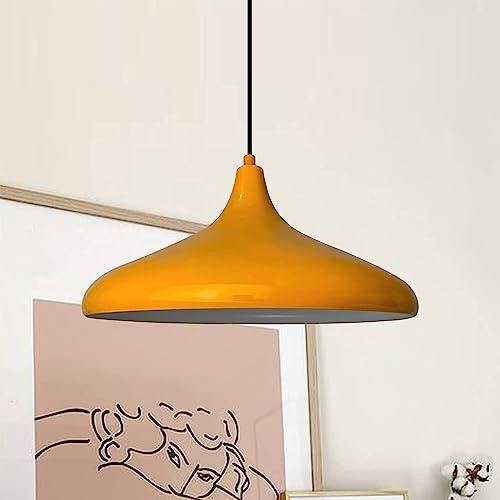 bamyum Champion Hängelampe Esstisch Metall Ø35cm, Pendelleuchte Dunkelgelb Lampenschirm Wohnzimmer Industrial Vintage, Küchenlampe Hängend