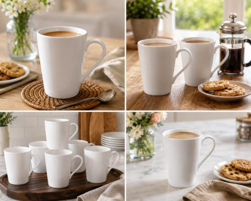 White Fine Bone China Mugs Set of 6 Richmond 12oz 350 ml Plain Cups