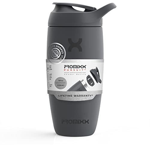 Promixx Pursuit Shaker Bottle Insulated Stainless Steel Water Bottle and Blender Cup, 550ml, Graphite