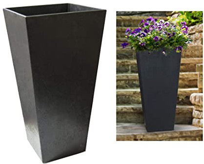 HTUK Recycled Rubber 70cm Planter, Black, Weather Resistant, Indoor/Outdoor, 35D x 35W x 70H cm