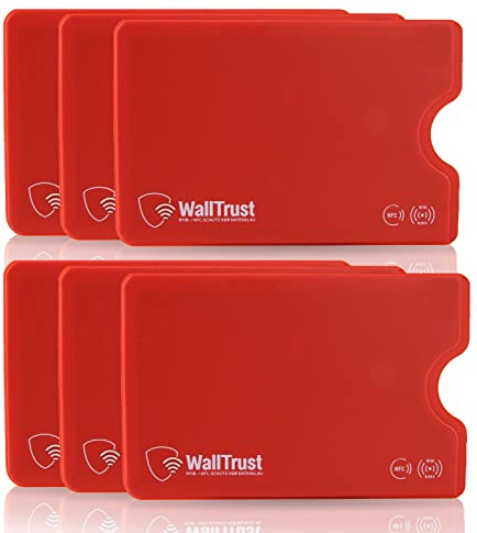 WallTrust RFID NFC Blocker, custodia protettiva in plastica rigida, 7 pezzi, per carte di credito e carte di credito, Set da 6 rossi, Set of 6, Classico