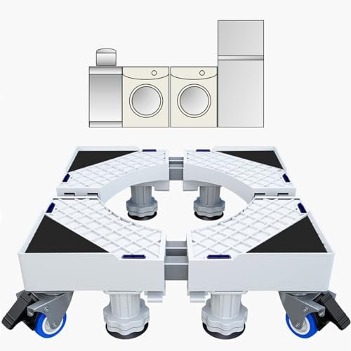 KOLENSA Support de machine à laver réglable et mobile, roue télescopique, frein, plate-forme élévatrice pour équipement lourd tel que réfrigérateur et sèche-linge