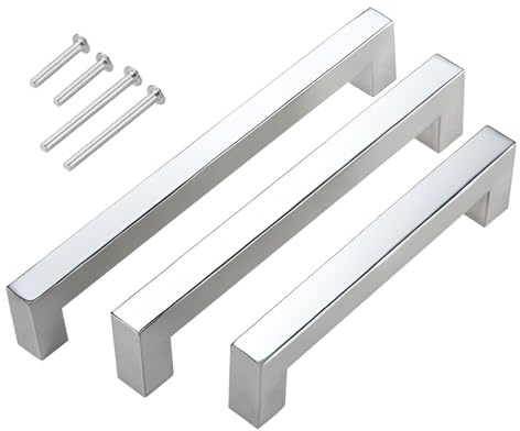 Stahlia 1 x Möbelgriff Chrom glänzend Lochabstand 96mm Edelstahl Schrankgriffe Küchengriffe Schrankgriffe Stangengriffe eckig Wohnzimmer Möbel Bad Möbel Schrank Profil: 15x15mm inkl. Schrauben