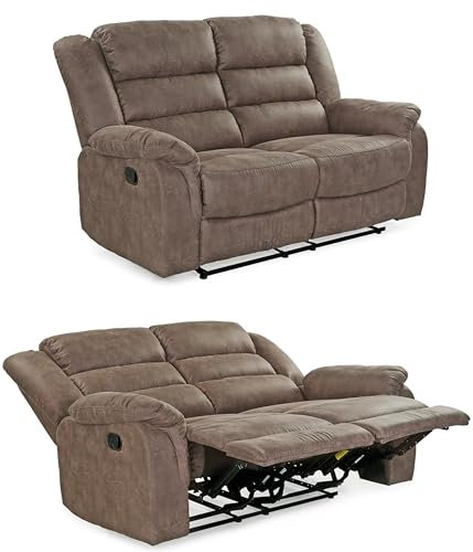 Zweisitzer Sofa mit Taschenfederkernpolsterung u.Wellenfedern B153/T93/H103 cm, verstellbare 2er Couch dr.praktische halbautomat. Relaxfunktion, Bezug Mikrofaser Vintage Grau Braun / 15133