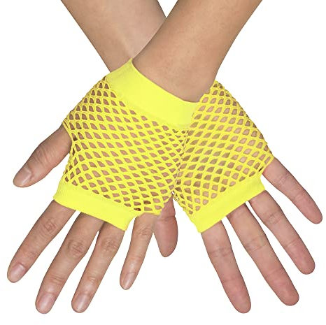 KING OF HALLOWEEN.DE Netzhandschuhe kurz Neon Gelb fingerlos