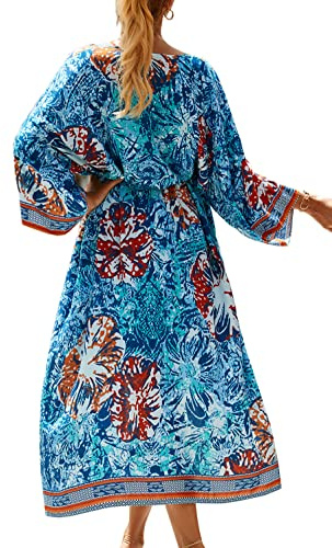 YouKD Bohemisk kofta för kvinnor, maxiklänning, strand, döljande klänning, lång kimono, en storlek, En Storlek