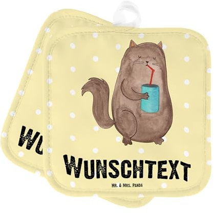 Mr. & Mrs. Panda Personalisierte Topflappen Katze Dose - Geschenke, Cat, Cats, Set Personalisiert, mit Namen, Bezaubernd, Herz, Topfuntersetzer, Personalisierter Ofenhandschuh, Namensaufdruck, Katzen
