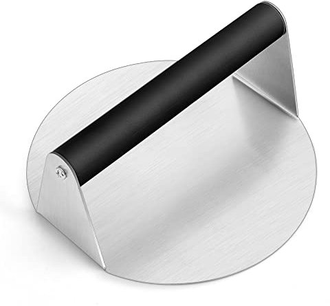 Herogo Pressa per hamburger in acciaio inox, 18 cm, con manico in ABS per griglia piatta, barbecue, spremere grasso, pancetta, panino, per uso alimentare e lavabile in lavastoviglie