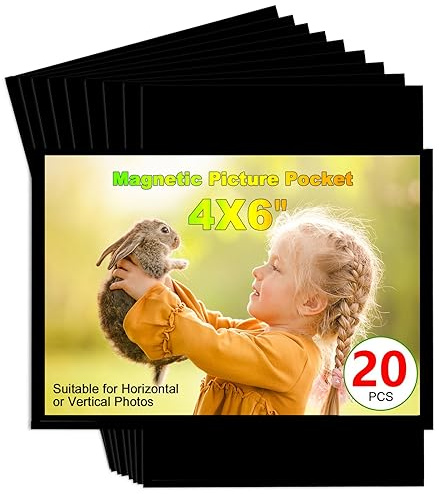 CHUNNIAO Black Magnetic Picture Frame 4X6 for Refrigerator-20 Pack,Black Photo Magnets Sleeves