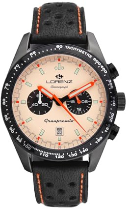 Lorenz granpremio 030251EE cronografo da uomo con cassa in acciaio con finiture in ip gun e cinturino in pelle italiana di colore nero sub 100 metri