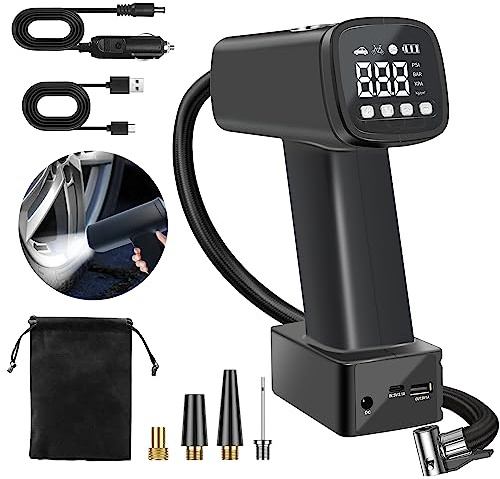 Compressore Aria Portatile Auto, Pompa Elettrica Gonfiatore, con DC 12V Luce LED Schermo Digitale 4000mAh Ricaricabile Batteria 150PSI Compressore d'aria Pneumatici per Auto Bici Moto Palloni (Nero)