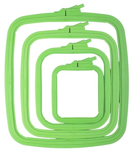 Nurge Quadratischer Stickrahmen – Kunststoff Kreuzstichrahmen für Nadelspitze & Stickerei – verstellbarer Bastelrahmen – Grün – 4 Stück
