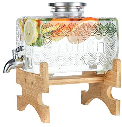 Fria Dispensador de bebidas de vidrio para fiestas, dispensador de bebidas con grifo de acero inoxidable a prueba de fugas, dispensador de agua de 3 l para encimera de refrigerador Garrafa de agua