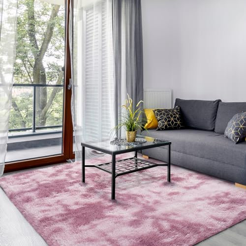 SOANNY Hochflor Teppich, Waschbar Anti-Rutsch, Flauschige Moderne Shaggy Teppich für Schlafzimmer & Kinderzimmer, Extra Groß, Bettvorleger Matte, 180x270 cm, Dunkelpink