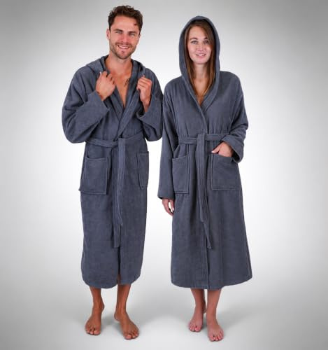 Betz Peignoir d'intérieur en Coton avec Capuche pour Hommes et Femmes adapté pour Sauna et Bain Couleur Gris foncé Taille S/M Berlin