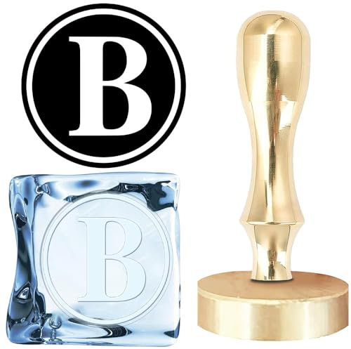 CRASPIRE Letter Ice Stamp B Ice Cube Stamp with Removable Brass Head and Metal Handle Vintage Floral B for Cubes Cocktail Whiskey Mojito Drinks Wedding Making DIY Crafting