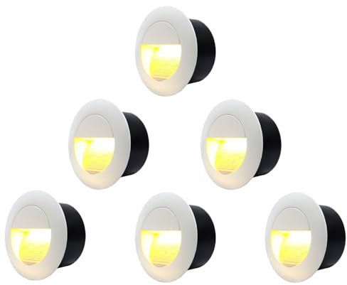 Arotelicht 6Pcs 3W LED Recessed Wall Light, Step Light Warm White 3000K, IP65 Waterproof Staircase Light Lighting lamp, Inside Outside Garden Balcony Corridor, Aluminum, 120V White