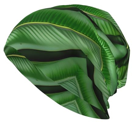 Bonnet tricoté unisexe à motif de fleurs de lotus dorées pour adultes, bonnet élastique parfait pour chaque tête, Feuille de Bananier Vert, taille unique