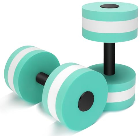 Aquatic Dumbbells, 2PCS Water Aerobic Exercise Foam Dumbbell Pool Resistance, Water Aqua Fitness Barbells Hand Bar Exercises Equipment for Weight Loss, Cyan
