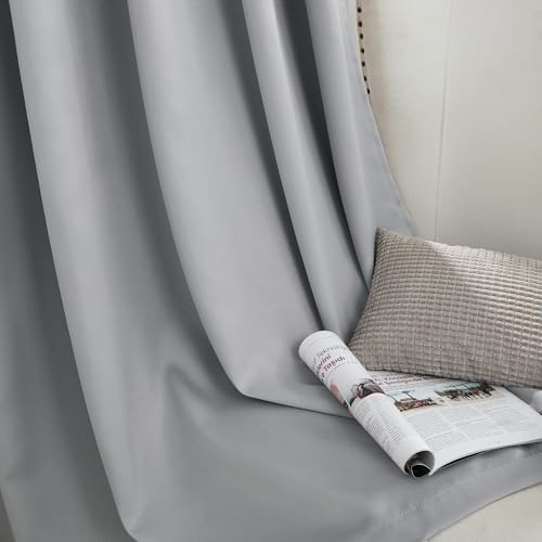 Bujasso Silver Triple Layer 95% Blackout Curtains Grommet Top 45 Wx54 Lx2 | Triple-Layer Fabric Blocks 95% Sunlight, Thermal Insulated, Grommet Top, 45x54 Set of 2, Ideal for Bedroom & Living Room.