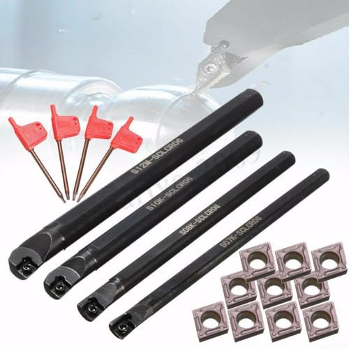 Drehmeißel-Set, 7-teilig, 8, 10, 12 mm, SCLCR06, Drehwerkzeug, Drehmeißel, Bohrstange + 10 CCMT0602 Einsätze + 4 T8-Schraubenschlüssel