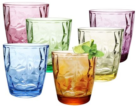 Goldmeet Drinking Pint Tumblers of 6 Colorful, 10oz Stackable Water Glasses Tumblers for Adults Parties, Picnics, Children's Gatherings, Barbecues - Unbreakable Dishwasher Safe