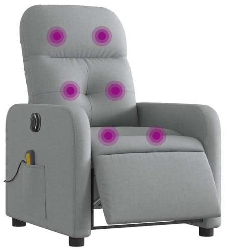 vidaXL Massagesessel, Sessel Elektrisch, Relaxsessel mit Liegefunktion Vibrationsfunktion, Fernsehsessel Liegesessel für Wohnzimmer, Hellgrau Stoff