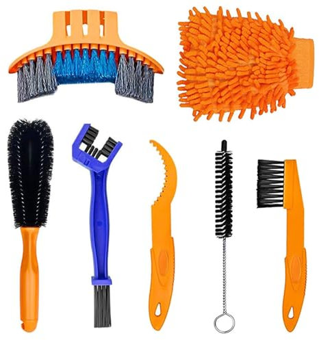 Bike Cleaning Tool Set, 7PCS Bicycle Clean Brush Kit Bike Chain Cleaner Bike Motorbike Cleaning Kits Tools for Cleaning Bike Crank, Chain, Tire, Sprocket, Fits for All Bikes