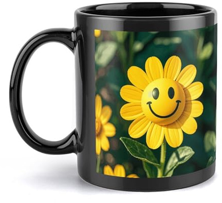 Kaffeetasse Große Porzellantasse Gelbe Smiley-Blume Kaffeetassen Keramik Große Kaffeetasse mit Henkel Lustige Tasse Teetasse für Büro und Zuhause Einzigartige Kaffeetassen
