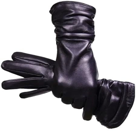 Generic Damen-Handschuhe Aus Echtem Schaffell, Warme, Gestrickte, Mit Flanell Gefütterte Touchscreen-Lederhandschuhe in Schwarz, Größe 9