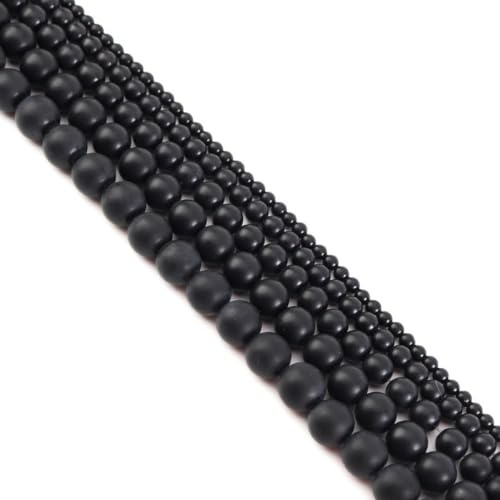 Anevous 45 Stück Achatperlen, Lose Runde Perlen mit Loch Mattiertem Achat Edelstein Perlen zum Auffädeln, Bastelperlen Schmuck für DIY Schmuckherstellung, Halskette, Armbänder,Schwarz 8mm