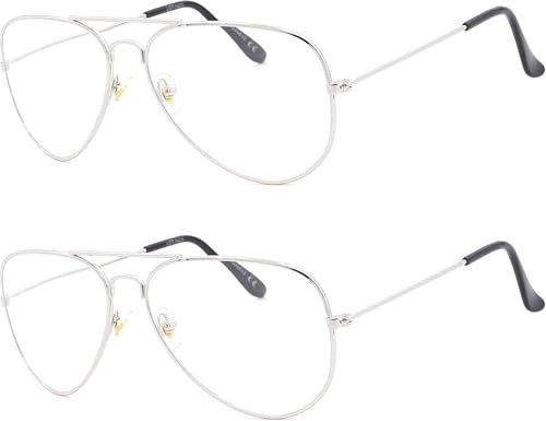 NEW VISION 2 Pack läsglasögon herr retro pilotglasögon UV400 läsglasögon för män kvinnor NV8132 (Silver*2, 1,5, diopter)