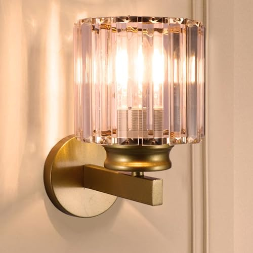 Modern Wall Light, Modern Crystal Wall Light Sconce E27 Wall Lighting Fixtures Gold Crystal Wall Lamp, Wall Sconce Lights for Living Room Bedrooms Corridor Dining Room Hallway (No Light Source)