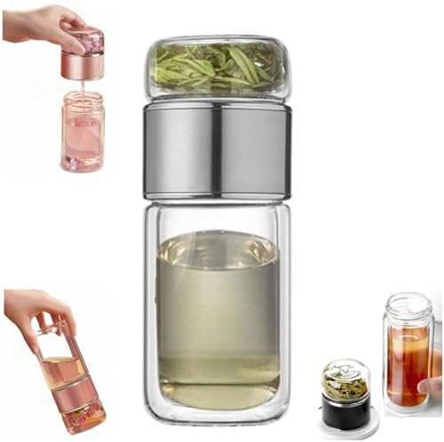 Generisch Tea Infuser Bottle,Tea and Water Separation Cup,Double Layer Borosilicate Leakage Proof Glass Water Travel Mug with Stainless Steel Filter and Lid,Tea Flood Cup for Loose Leaf Tea