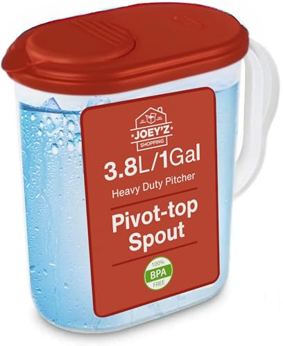 1 Gallon Water Pitcher with Lid & Pivot Top Spout -Slim Design Fits Fridge Door- Tea Pitcher 1 Gallon Plastic Pitcher with Lid 1 Gallon Pitcher with Lid Water Pitchers with Lids Plastic Water Pitcher