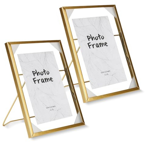 YYTECH 2 Stück Bilderrahmen Gold Stehend A5, 15x20 cm Glas Metall Fotorahmen, Gold Glasbilderrahmen, Glasrahmen für Gepresste Blumen, Bilderrahmens Beidseitig Sichtbar Golds Doppelglas