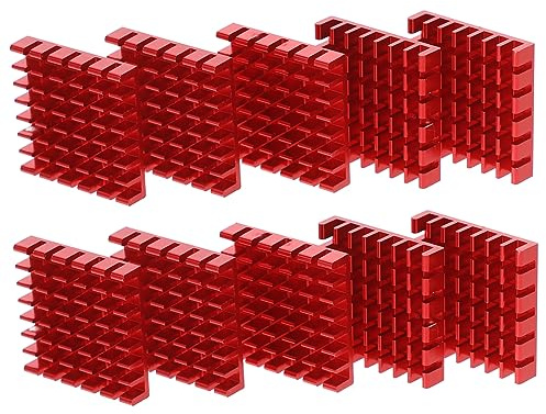 Dissipatore di Calore in Alluminio Rosso 25x25x5 Mm 10 Pezzi