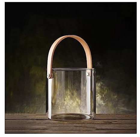 LaYiQimn Eiseimer Eisbehälter, transparenter Glas-Eiskübel, Kleiner Eiswürfelbehälter, Champagner, Bier, Weinkühler mit Bambusgriff für Gefrierschrank, Cocktailbar, Party, Eiskübel für Partys