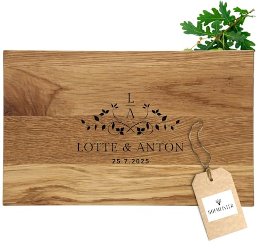 HOFMEISTER® Frühstücksbrett Eiche personalisiertes Geschenk - Geschenkidee für Paare, Familien - Vesperbrett mit Gravur zur Hochzeit, Brotzeit, 24 cm