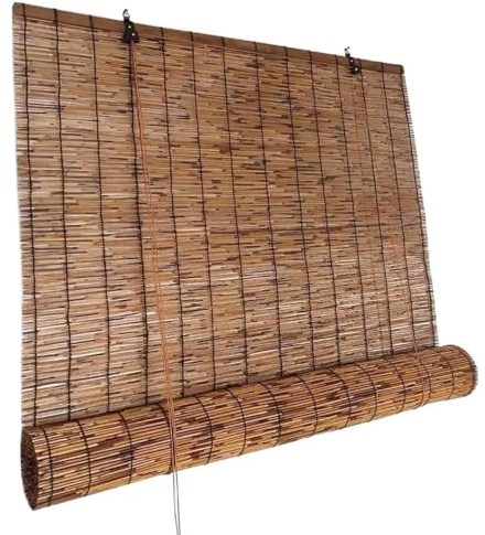 LGHSWDQ Outdoor Bambusrollo Wetterfest, 100 115 120 135 140 150 160 cm Breite Sonnenschutz Schilf Vorhang für Innen Außen, Llichtfilter Bambus jalousine, Retro Seitenzugrollo(W81cm x H160cm)
