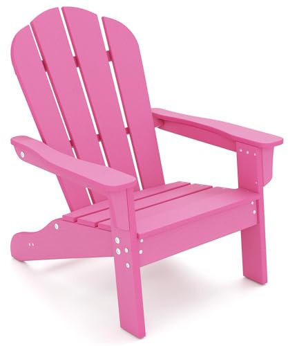COSTWAY Sedia Adirondack per Bambini da Giardino, Sedie Ergonomica in HDPE con Schienale Inclinato e Braccioli, Poltrona per Interno ed Esterno, per Bambini 3 a 8 Anni, 52 x 53,5 x 64 cm (Rosa)